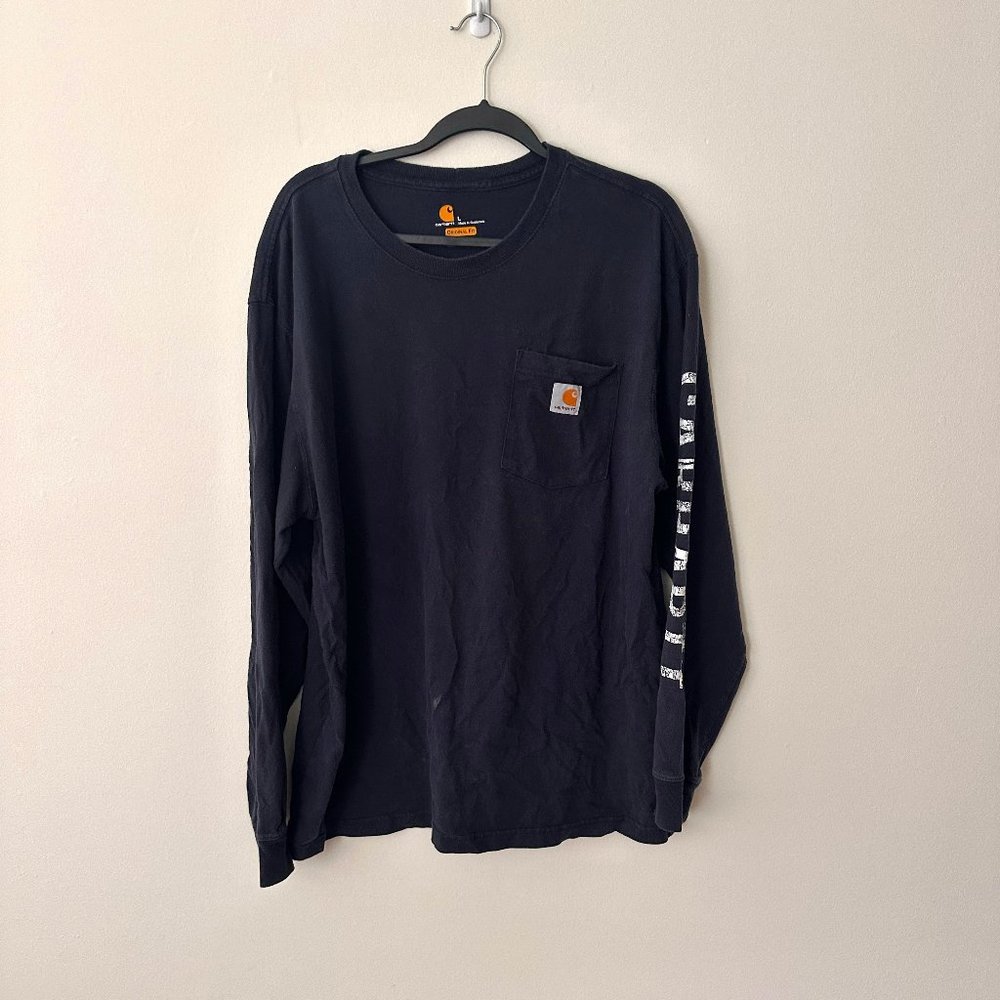 Carhartt Faded Black Long Sleeve Spellout T-Shirt Large